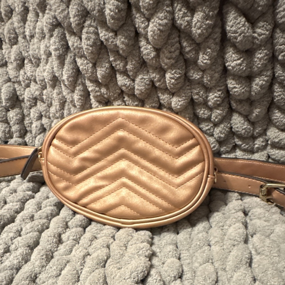 Badiya Gold Quilted Faux Leather Waist Pack Adjustable Strap 2 Pockets